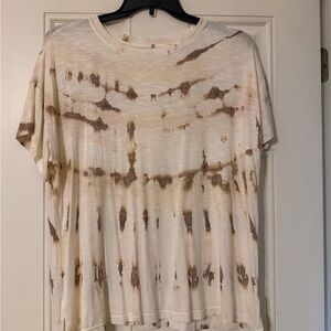 Casual Tie-Dye Short Sleeve Top - Cream and Brown